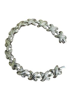 Silver Tone Knot or X Link Bracelet with Pavé Cubic Zirconia
